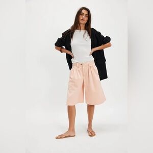 New Free People Peach Sadie Long Pleated A-Line Shorts Pants Sz 6